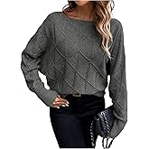 Verdusa Women's Dolman Sleeve Argyle Sweater Boat Neck Pullover Knit Tops