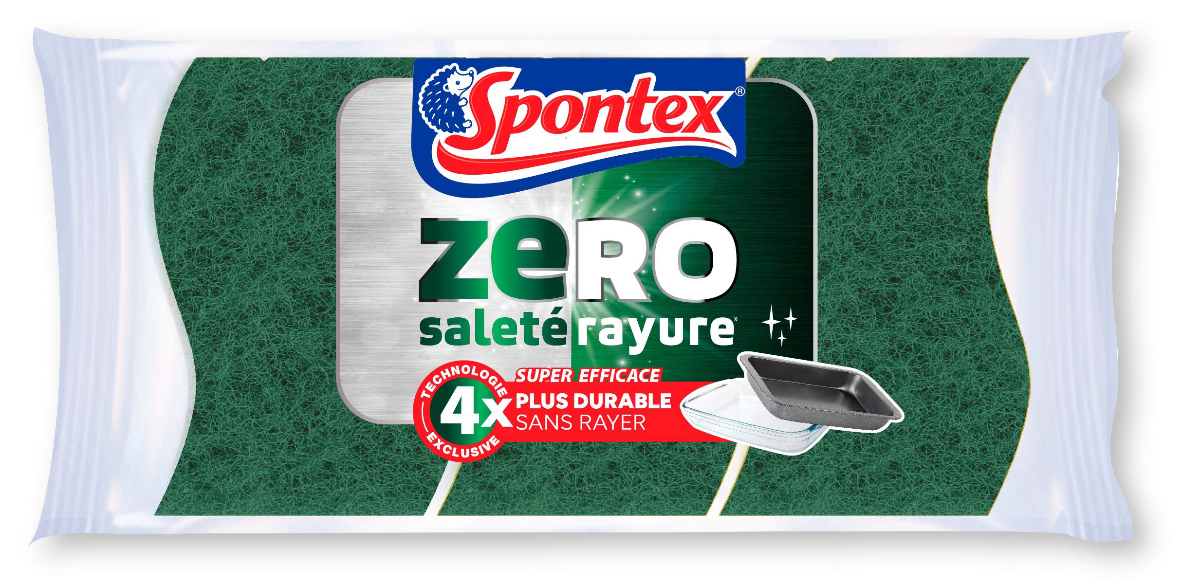 SPONTEX - Zero Encrusted Surface Sponge - 3 Super Effective sponges - 4X More Durable Without Scratching