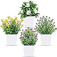 Der Rose 4 Pack Fake Plants Mini Artificial Faux Plants with Flowers for Home Office Table Room Farmhouse Decor Indoor