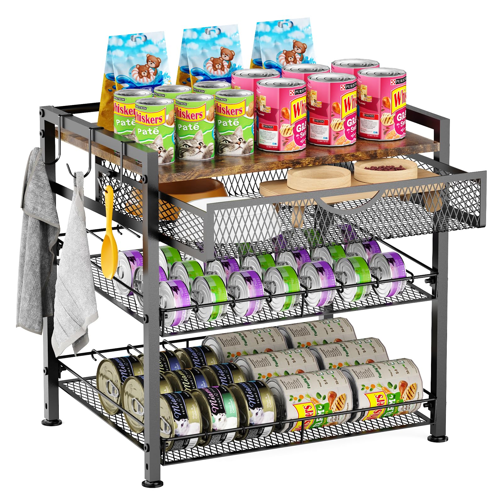 Photo 1 of Cat Food Organizer?2 Floors Bring Drawer Storage Rack, Manually Adjust The Gap Size?Store Suitable Can Sizes Container?Automatic Slip Design?Suitable For Pet Food Canned Food Dispenser