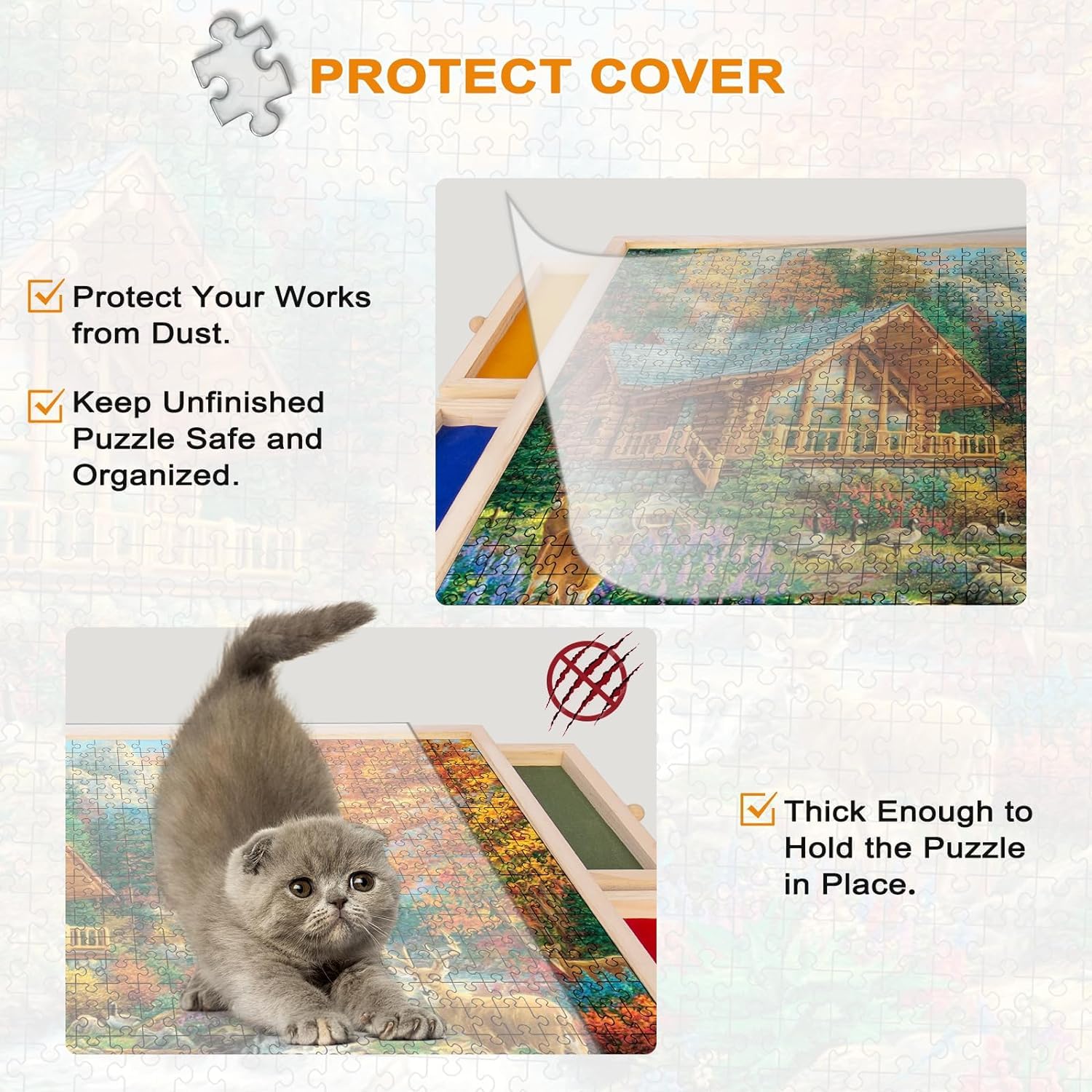 Puzzle Board with Drawers Rotatable 360-Degree Wheels and Cover 30