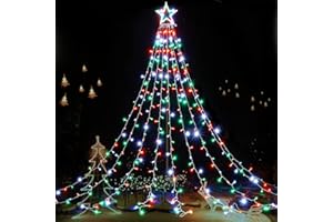 BlcTec Outdoor Christmas Lights 344 LED Christmas Star String Lights with 9 Strands 11.9ft Waterfall Tree Lights, 8 Modes, Waterproof & Timer for Garden Yard Patio Xmas Décor，Red Green White