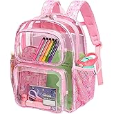 Bagseri Clear Backpack for Girls - 15 Inch Heavy Duty Kids Clear Bookbag for Kindergarten to Grade 2, Transparent School Bag with Reflective Strip, Fits Folders, Pink Unicorn
