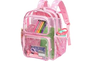 Bagseri Clear Backpack for Girls - 15 Inch Clear Bookbag for Kids Aged 3 to 8 Heavy Duty Transparent Backpack for School, Cute See Through Bag with Reflective Strip, Pink Unicorn