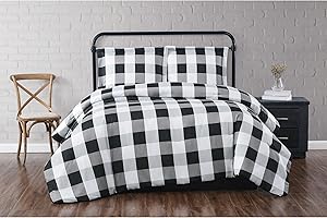 TRULY SOFT Everyday Buffalo Plaid Black Polyester 3-Piece Full/Queen Duvet Set, Plaid Themed, for Men and Women, Oeko-TEX Certified Confidence