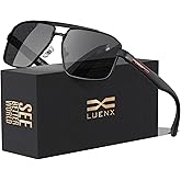 LUENX Aviator Sunglasses for Men Square Polarized Polygon Lens - UV 400 Protection