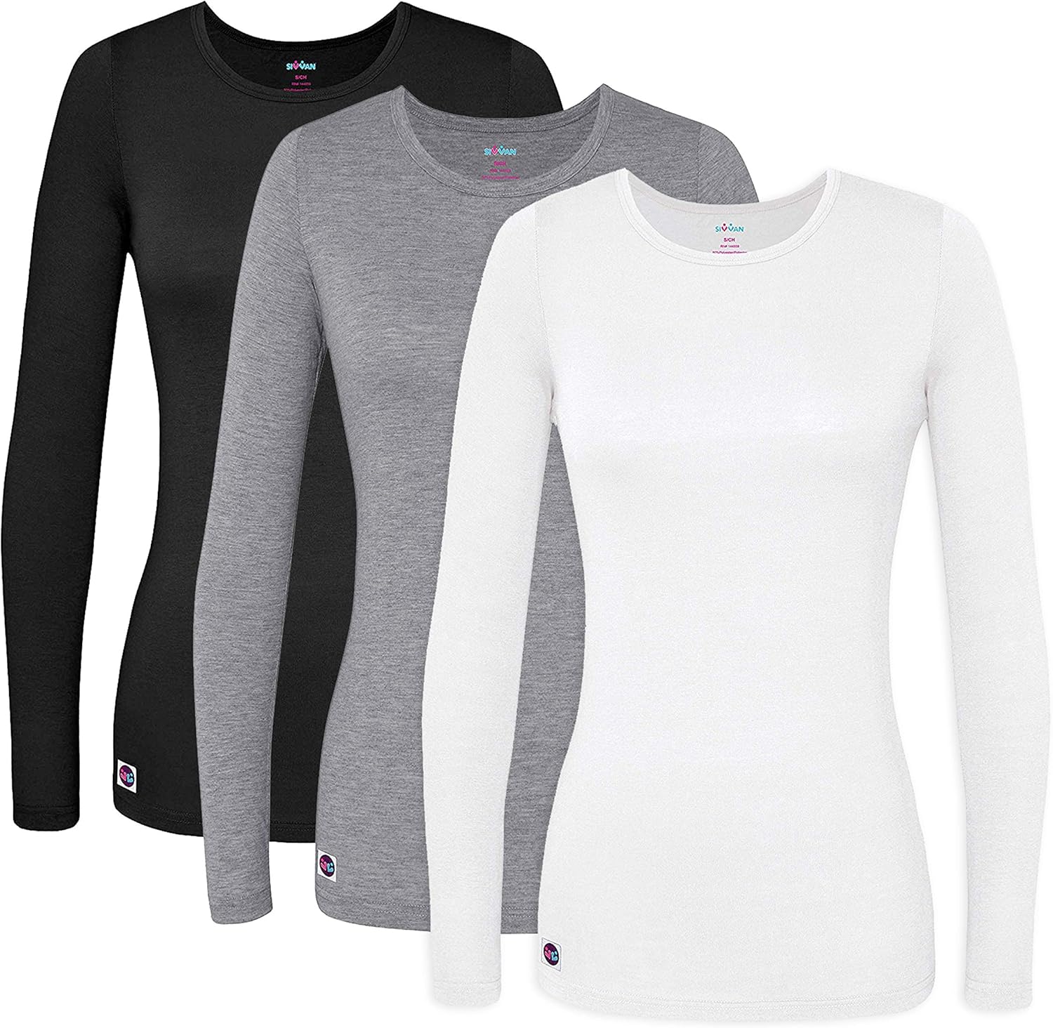 Sivvan 3 Pack Women's Comfort Long Sleeve T-Shirt/Underscrub Tee at  Women’s Clothing store