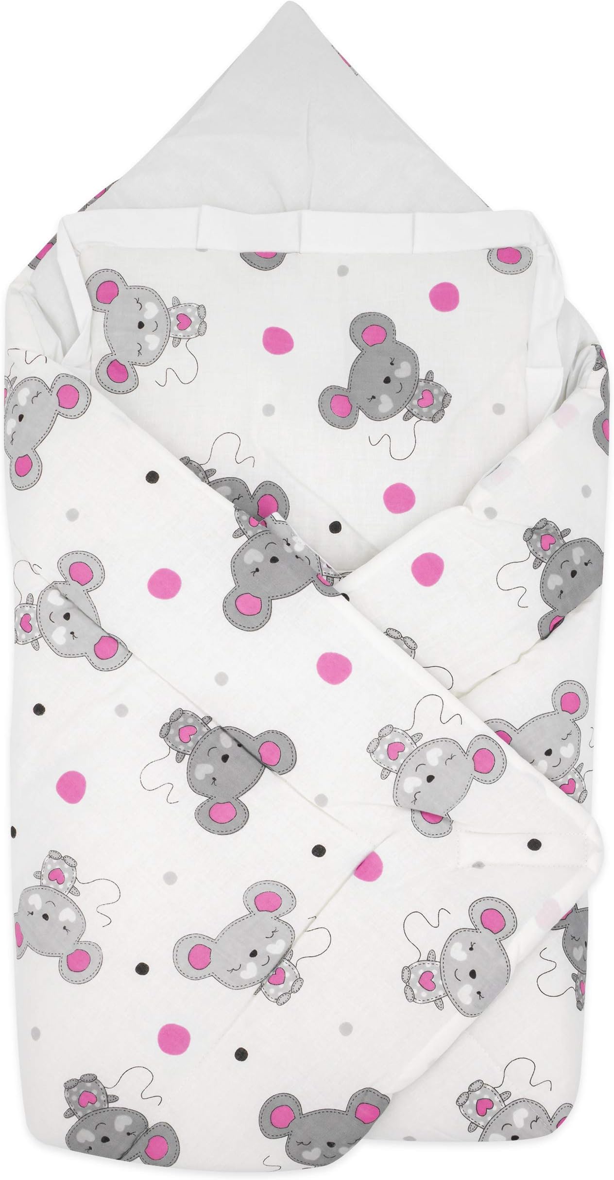 BlueberryShop Cotton Baby Swaddle Wrap Bedding Blanket with Pillow | Sleeping Bag for Newborns | Intended for Kids Aged 0-3 Months | Perfect as a Baby Shower Gift | 78 x 78 cm | Pink Mouse