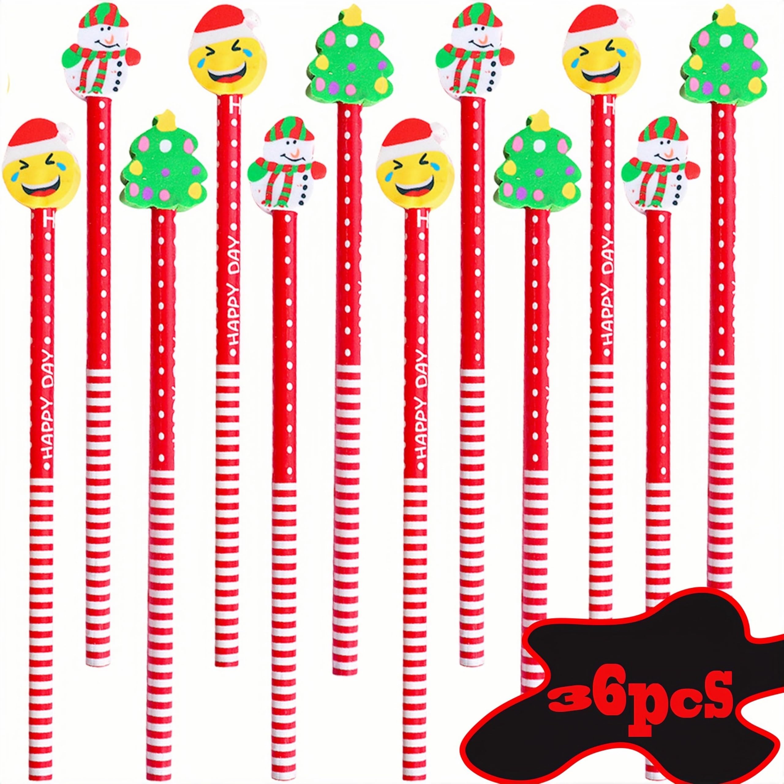 36 Set Festive Pencil Set, Bulk Pencil with Christmas Erasers, Incentive Gift Themed Pencil Set, for Kids Christmas Class Gifts, Xmas Eve Box Fillers
