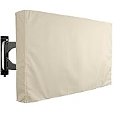 Outdoor TV Cover, Beige Weatherproof Universal Protector for 50'' - 52'' LCD, LED, Plasma Television Sets - Compatible with Standard Mounts and Stands. Built In Remote Controller Storage Pocket
