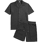 ZAFUL Men‘s 2 Pieces Sets Outfits Summer Beach Set Short Sleeve Button Down Zip Up Shirt And Short Sets