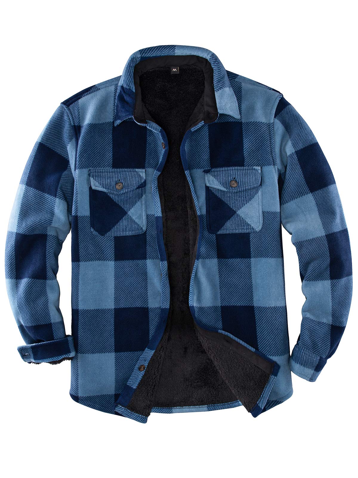 ZENTHACE Men's Warm Sherpa Lined Fleece Plaid Flannel Shirt Jacket(All Sherpa Fleece Lined) (Blue, Large) Image