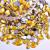 230Pcs Mixed Shape Crystal Sew On Rhinestones Gems Acrylic Flatback Diamante Stones Strass Sewing for Crafts DIY Handicrafts Clothing Wedding Dress Shoes Bag Decorations Accessories(05 Golden Yellow)