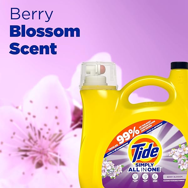 TIDE SIMPLY CLEAN & FRESH LIQUID LAUNDRY DETERGENT, BERRY BLOSSOM SCENT, 89 LOADS, 117 FL OZ (PACKAGING MAY VARY)