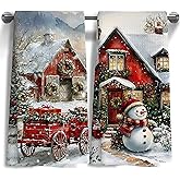 WOOGCHEIR Christmas Scene Snowman Kitchen Towels Set of 2,，Winter Farmhouse Decoration Hand Towels for Kitchen Decoration ，16x24 Inches