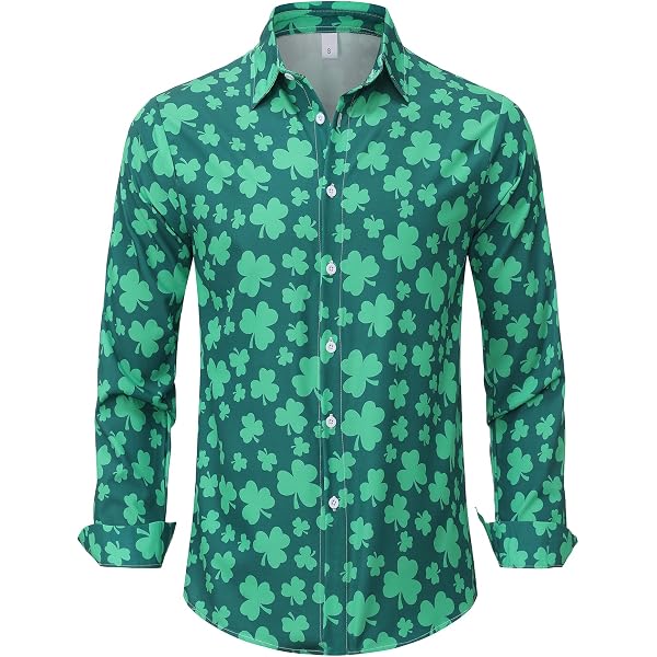 Amazon.com: St Patricks Day Dress Shirt Men Irish Long Sleeve Shamrock  Graphic Satin Silk Collared Shirt Button Down Rave Festive Party Prom  Blouses Evening Night Clubwear Casual Work Office Holiday Tops :