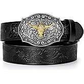 TRIWORKS Western PU Leather Belt for Men and Women Cowboy Cowgirl Belt Western Embossed Leather Belt
