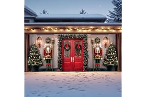 BUNNY CHORUS 7 x 16 Ft Garage Door Christmas Decorations Outdoor, Large Xmas Nutcracker Soldiers Welcome Scene Christmas Garage Door Cover, Rustic Vintage Buddy Christmas for Home Wall Patio Yard Outside