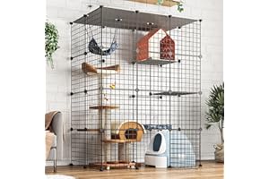 Oneluck 4-Tier 55 Inch Large Cat Cages DIY Cat Playpen Detachable Metal Wire Kennels Cat Crate Exercise Extra Place Ideal for 1-2 Cat