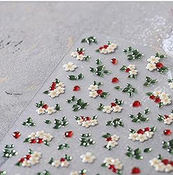 5D Embossed Flower Nail Stickers Green Leaf Nail
