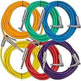 Seismic Audio Speakers Guitar Cables, Right Angle To Straight Guitar Cables, Multicolor, 10 Feet, 6 Pack