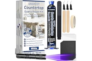 REHOUPTY Quartz Countertop Repair Kit 1.7fl.oz / 50ml - 30s Fast Curing DIY Fix Quartz Chip Repair Kit for Cracks Holes & Scratches on Granite Marble Acrylic Fiberglass Porcelain & Corian Surfaces (White)