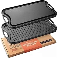 Legend Cast Iron Griddle for Gas Stovetop | 2-in-1 Reversible 20” Cast Iron Grill Pan For Stovetop with Easy Grip…