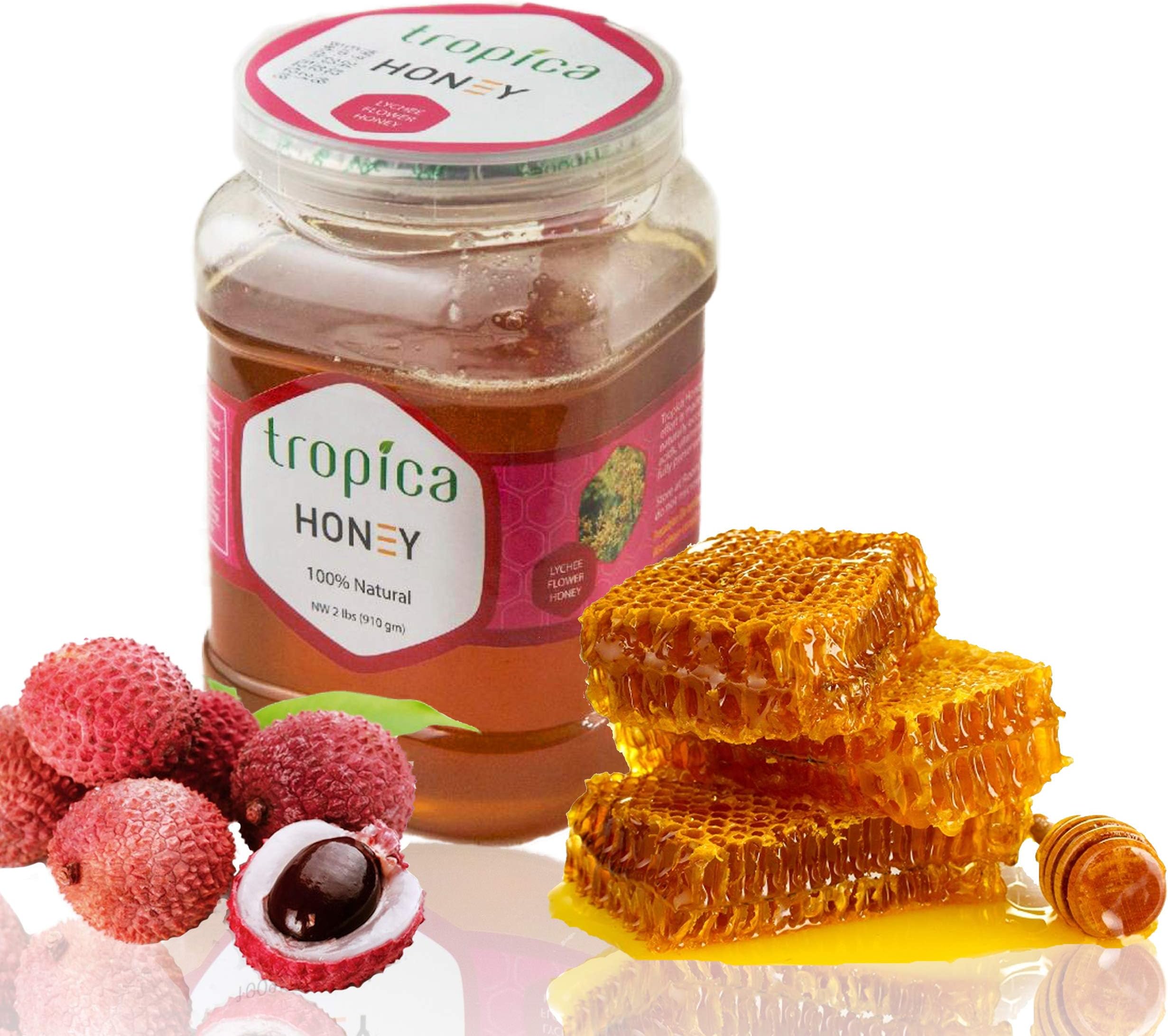 Tropica Honey - 100% Lychee Flower Honey - Healthy, Organic an Pure - Gluten, Antibiotics, Additives Free – Non-GMO – Collected from Lychee Flower Nectar – Vegan Friendly – 2 Pounds