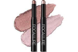 FOCALLURE 2 Pcs Cream Eyeshadow Stick,Brightener Eyeshadow Pencil Crayon,Highlighter Eye Shadow Stick Sets with Crease-proof Formula,Long Lasting Waterproof Eye Shadow Make Up,Silky Peach