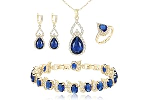 BriLove Wedding Jewelry Set for Women Bride Bridesmaid, Gorgeous Cubic Zirconia Teardrop Necklace Earrings Bracelet Adjustable Ring Jewelry Gift for Birthday/Anniversary/Mother’s Day