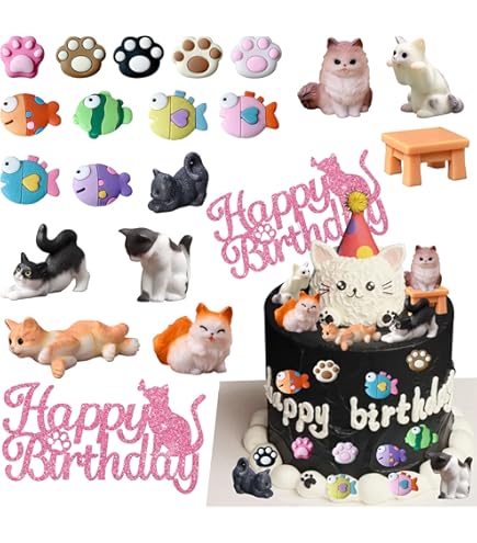Cat Cake Topper Set With Ears & Eyelashes - Glitter Decor For Cat Themed Birthday Party - View #6