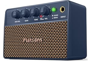 Flatsons FBA-10 Guitar Amplifier, Drive/Clean Tone Electric Guitars Amp, 10W Mini Portable Amp with Type-C Rechargeable Battery 6H Work, Wireless Vintage Guitar Speaker for Practice Travel (Blue)