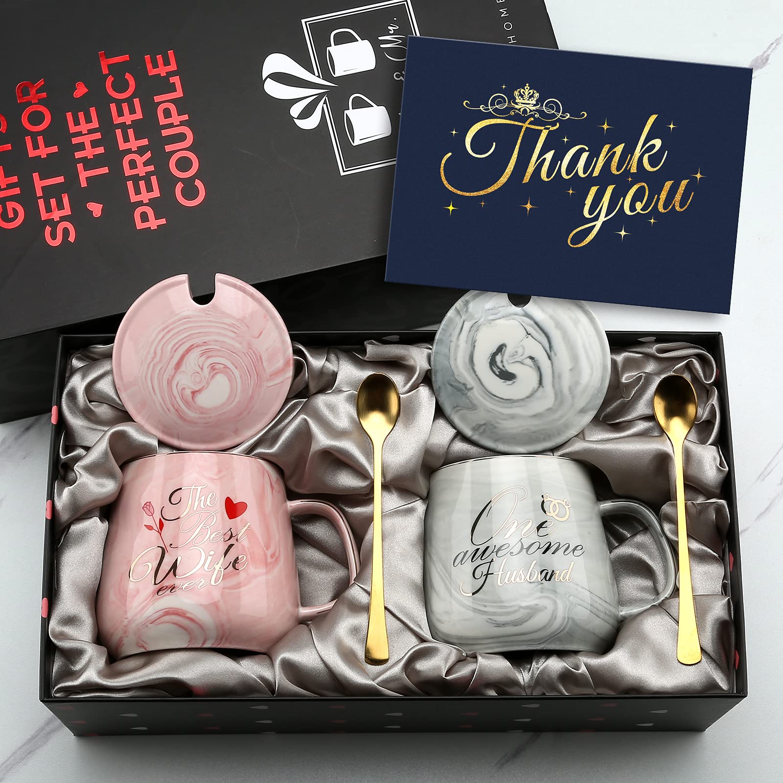 Sovyime One Awesome Husband, The Best Wife Ever Coffee Couple Mugs Gift Set - Unique Engagement Wedding Gift for Couples - Funny Idea for Lovers Friends Parents Housewarming-15 OZ