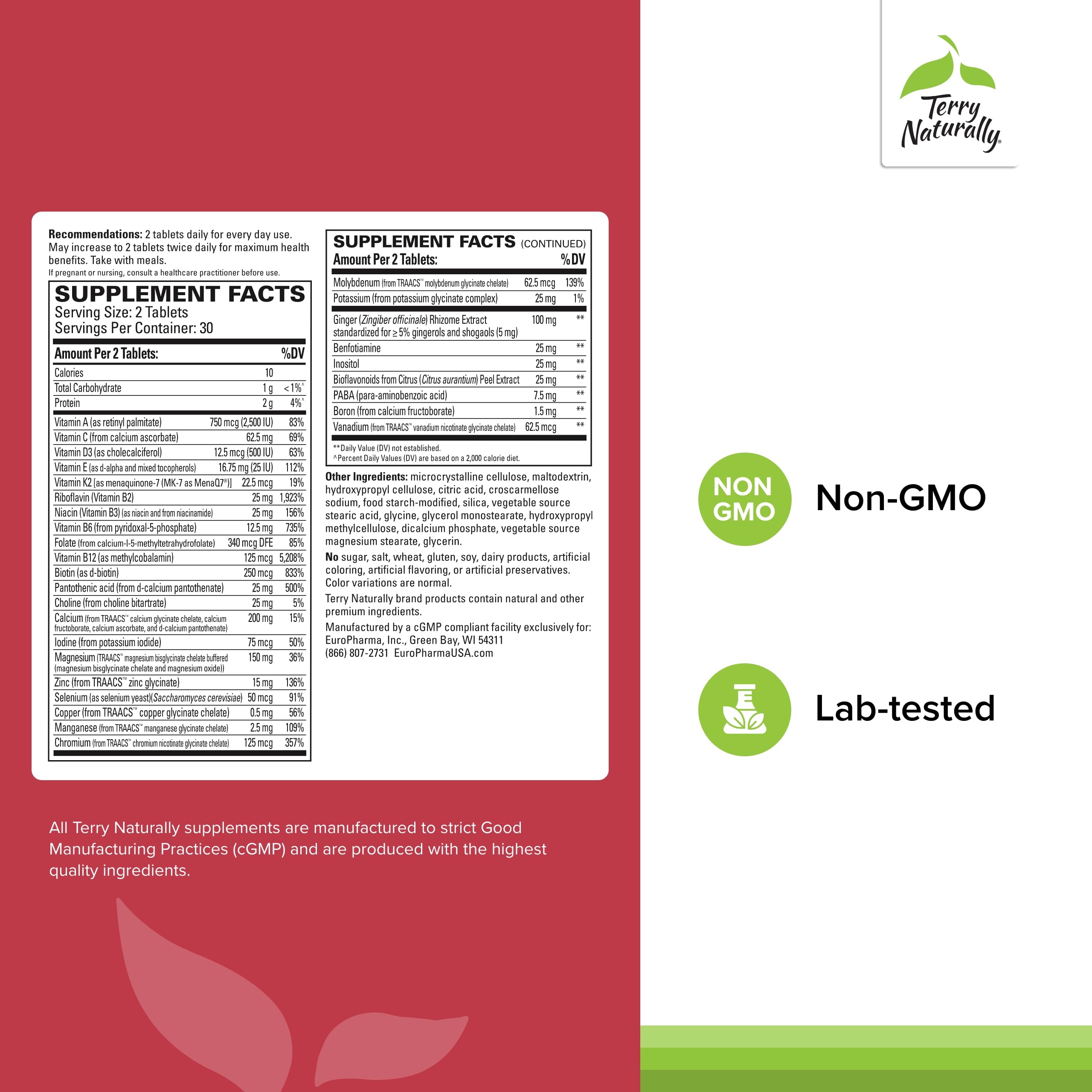 Terry Naturally Clinical Essentials - Supplement to Aid Bone, Cardiovascular & Immune Health - Supplement with Chelated Minerals - Supplement with B-Vitamins & Vitamin C - 60 Tablets