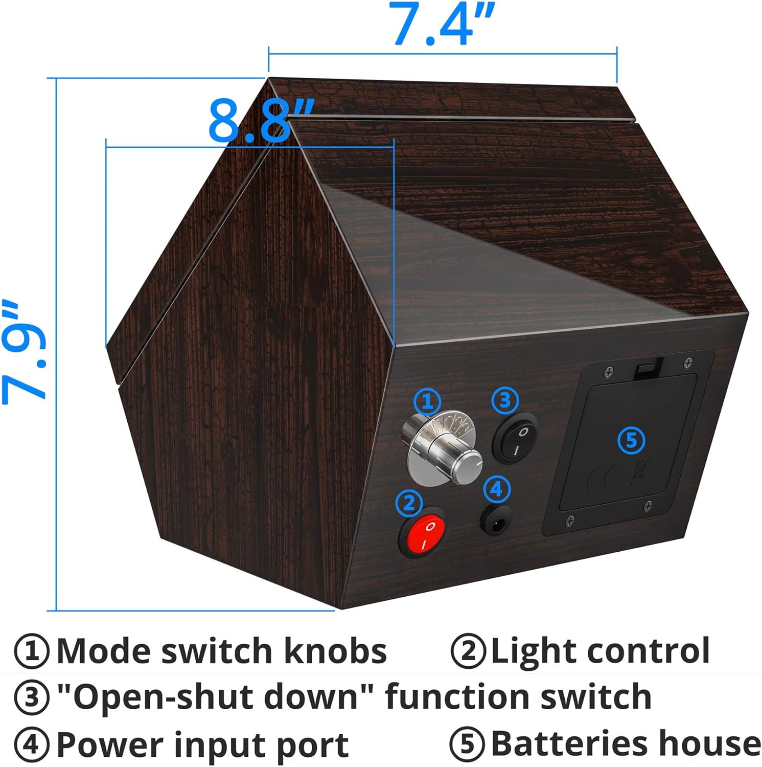 High End Double Watch Winder for Rolex with Soft Flexible Watch Pillows, Blue Led Light, Open and Shut Down Featured, Pine Bark Pattern, Two Extra Over Size Watch Pillows Included (Pine BARK Pattern): Watches