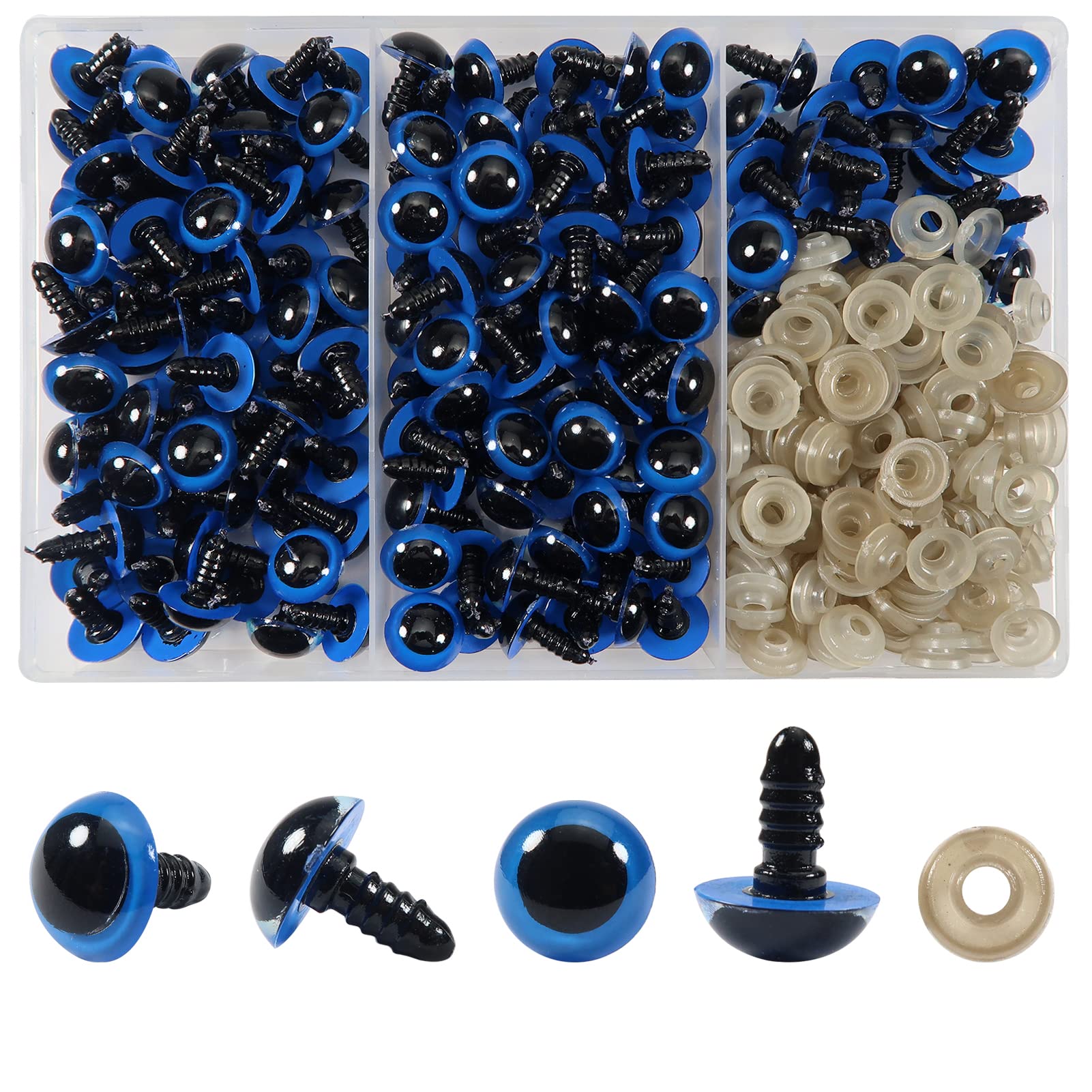 TOAOB 150 PCS Plastic Safety Eyes Blue 14mm with Washers Crochet Eyes Doll Eyes for Amigurumi Doll Making DIY Craft Plush Animals