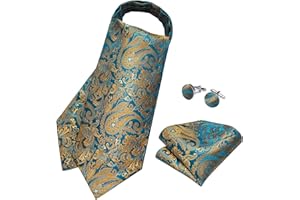 DiBanGu 3PCS Ascot Ties for Men Wedding Jacquard Woven Silk Ascot Cravat for Men Cravat Tie and Pocket Square Set