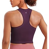 CRZ YOGA Seamless Ribbed High Neck Crop Tank Tops for Women - Longline Racerback Padded Sports Bras