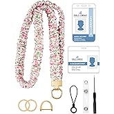 SOPHIYAYA Scrunchie Lanyard for ID Badge Holder, Cute Teacher Lanyard for Women with 2 Card Clear Badge Holder (Pink Floral)
