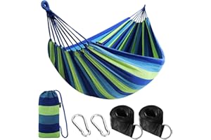 ANYOO Cotton Hammock Portable Camping Hammocks for Hanging Sturdy Garden Comfortable Fabric Hammock with Tree Straps Up to 660lbs with Travel Bag for Camping Outdoor/Indoor Patio Backyard