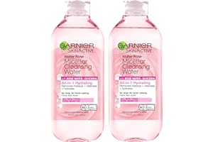 IBESI Garnier Micellar Water with Rose Water and Glycerin, Hydrating Facial Cleanser & Makeup Remover, For All Skin Types, Vegan, Cruelty Free, 13.5 Fl Oz (400mL), 2 Count