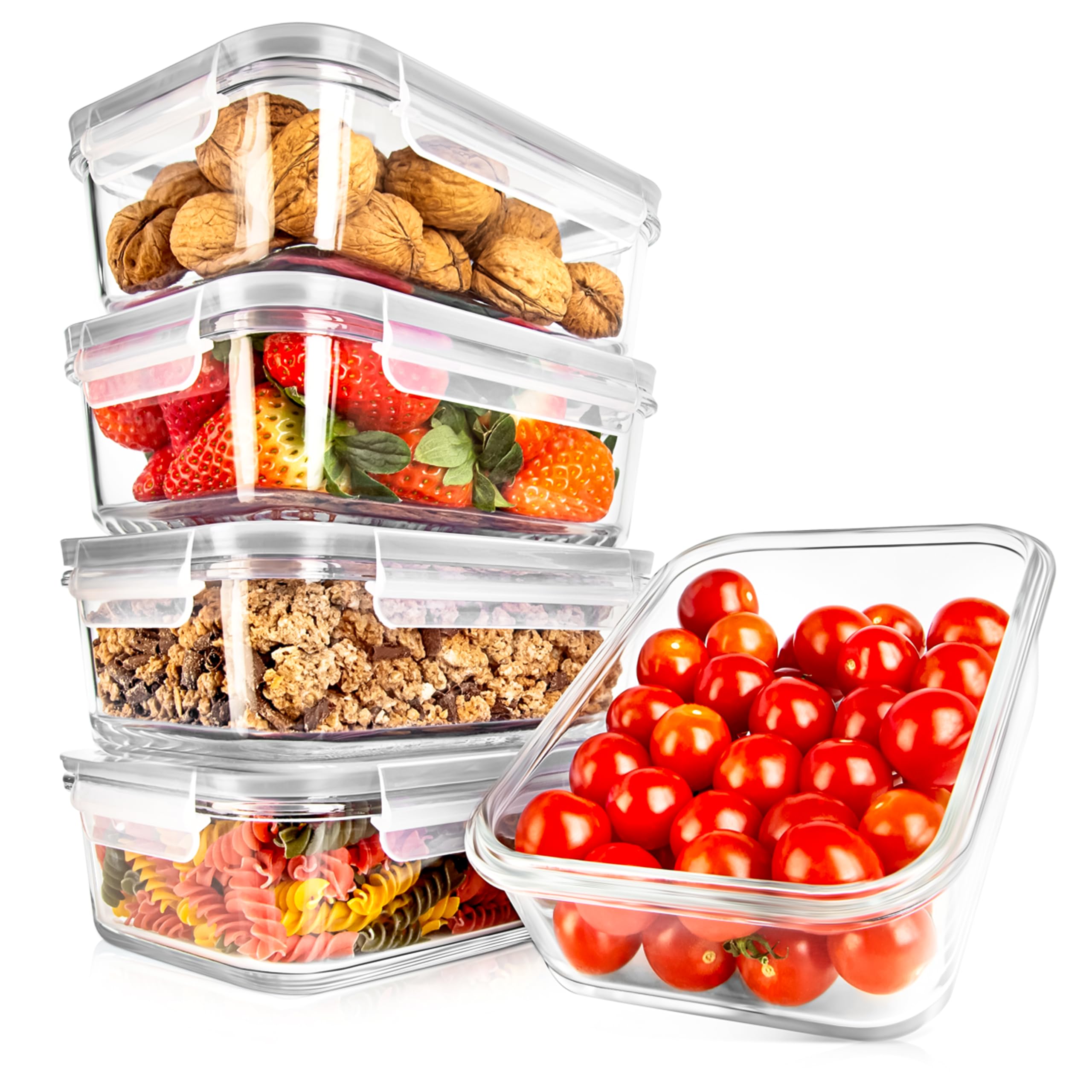NutriChef 10 Piece Glass Food Storage Containers with Lids – 30 oz Meal Prep Containers Reusable – Airtight Glass Lunch Containers for Food Storage – Freezer to Oven Safe - Gray
