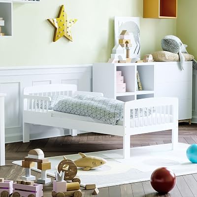 Junior Vida Scorpio Wooden Toddler Bed Frame Solid Pine White Safety Rails