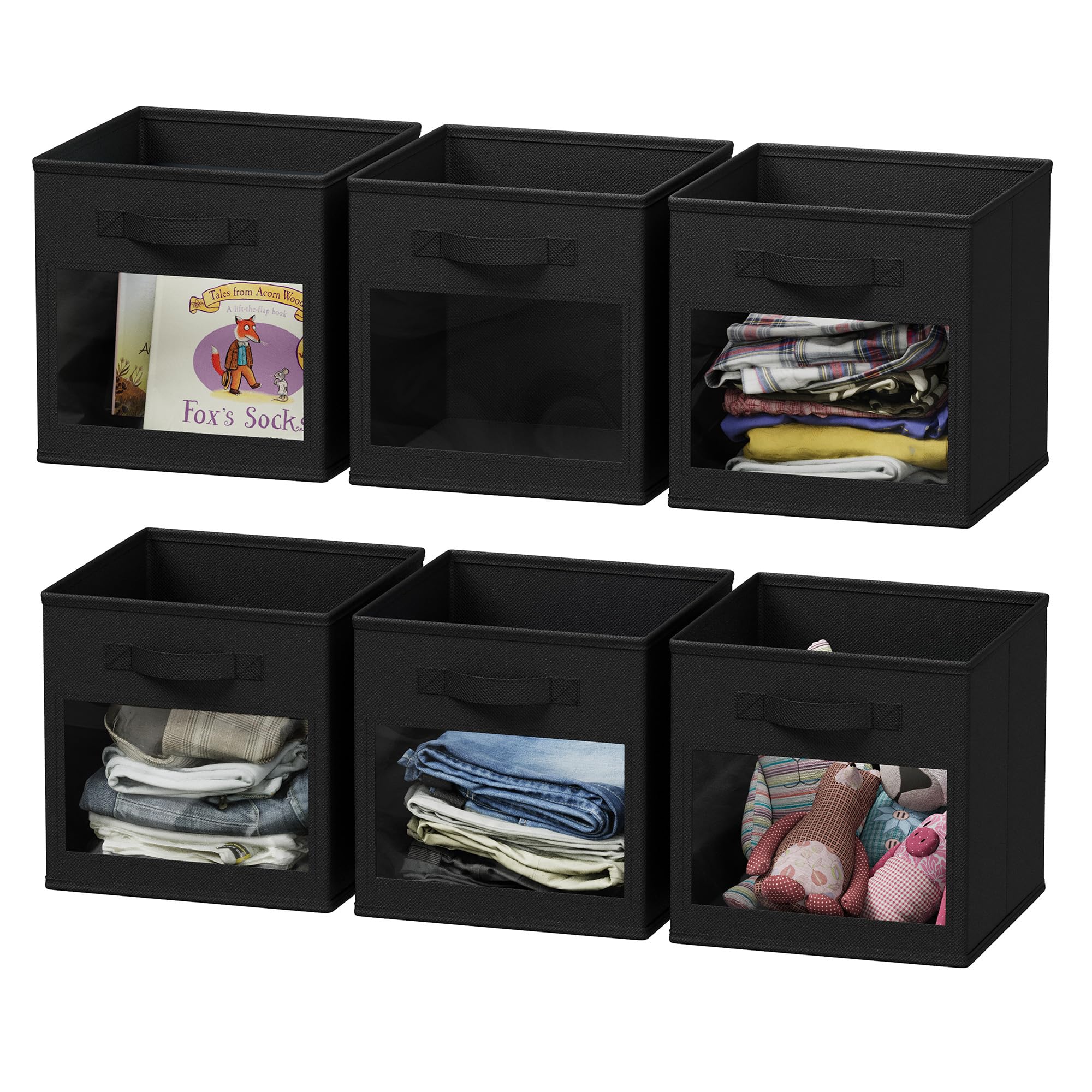 Photo 1 of SpaceAid Storage Cubes with Clear Windows, Set of 6 Fabric Bins, 11 Inch Foldable Baskets Boxes for Closet, Cubby Shelf or Cube Storage Organizer, Black