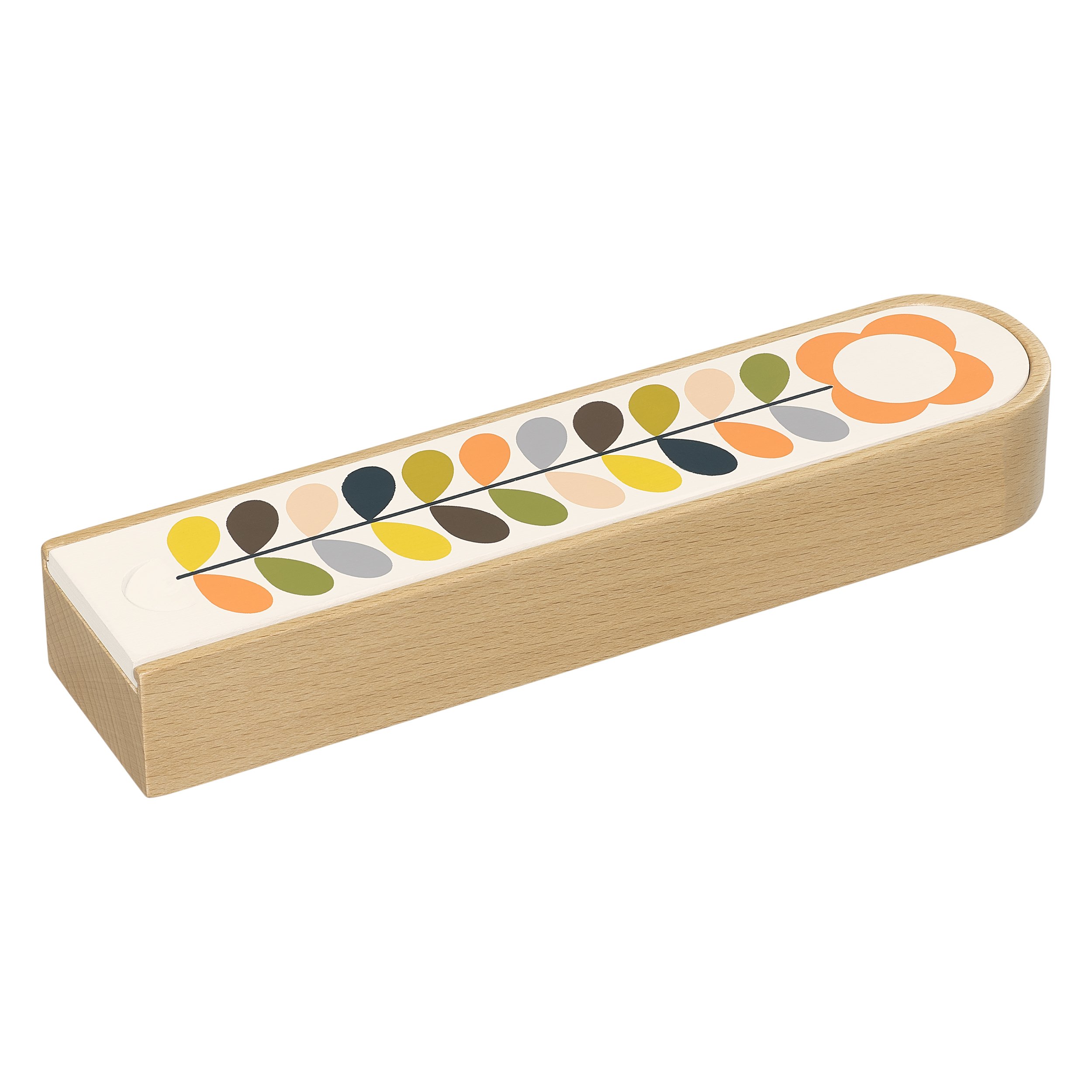 Orla Kiely | Wooden Pencil Box | Sliding Lid | Stem Flower Print