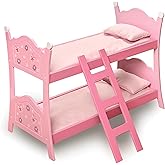 Badger Basket Blossoms and Butterflies Doll Bunk Bed with Ladder and Bedding for 18 to 20-Inch Dolls – Pink Floral and Butterfly Design for Creative Play