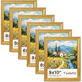 TWING 8x10 Gold Picture Frames Set of 6,Rustic Gold Frames Display Pictures 5x7 with Mat or 8x10 without Mat,Tabletop Display and Wall Mounting Collage Photo Frame Set for Wall Gallery