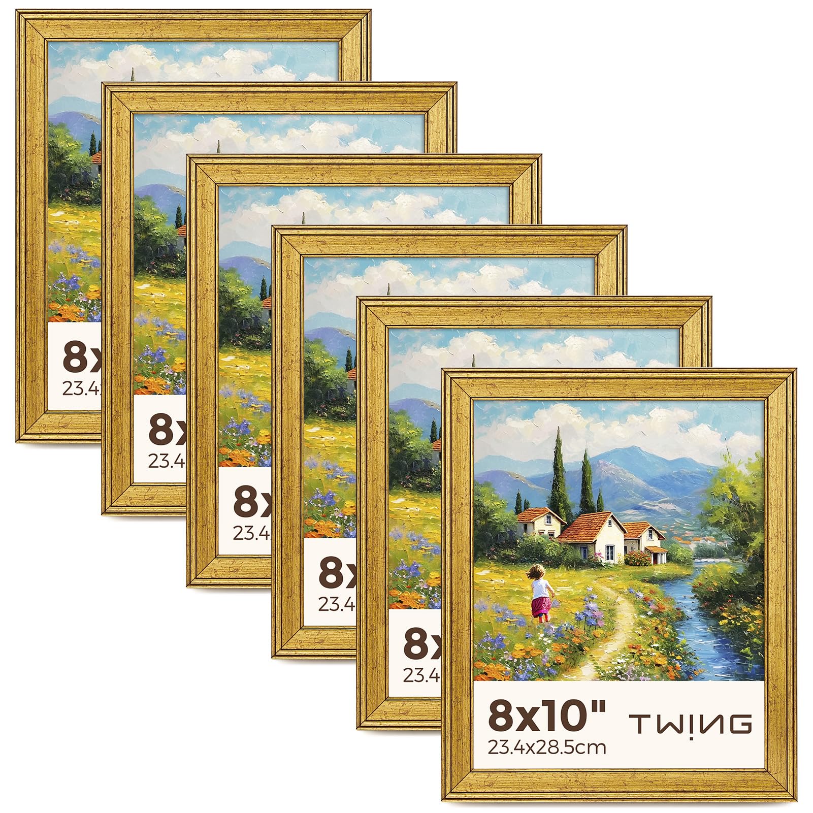 Photo 1 of TWING 8x10 Gold Picture Frames Set of 6,Rustic Gold Frames Display Pictures 5x7 with Mat or 8x10 without Mat,Tabletop Display and Wall Mounting Collage Photo Frame Set for Wall Gallery