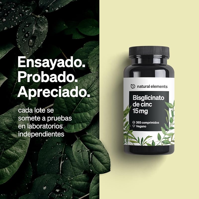 Zinc Bisglicinato 15mg - 365 comprimidos (1 año) - Para el pelo, piel, uñas y reforzar sistema inmunológico - Bisglicinato de zinc alta biodisponibilidad