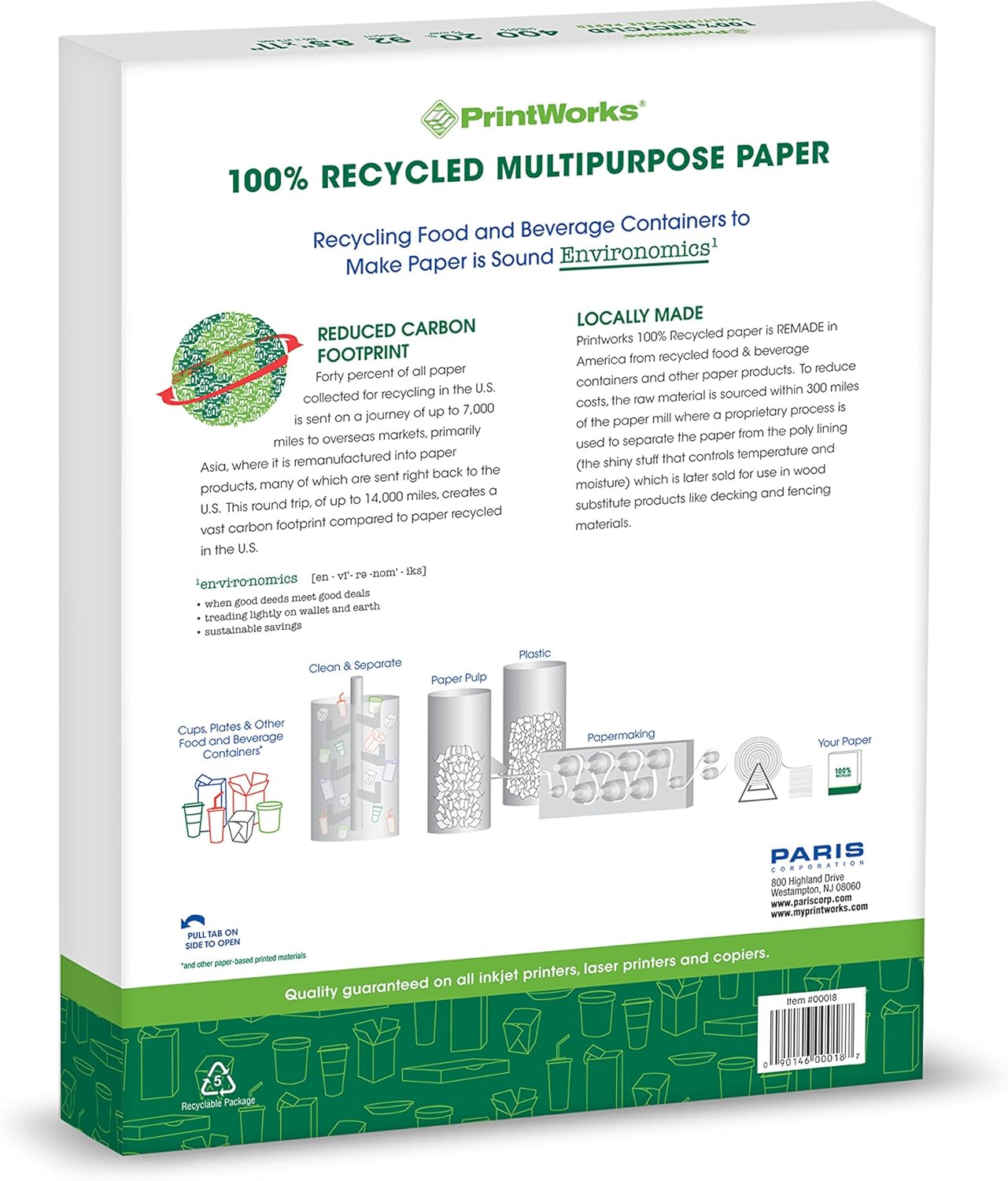 Printworks 100 Percent Recycled Multipurpose Paper, 20 Pound, 92 Bright, 8.5 x 11 Inches, 400 sheets (00018), White : Printer Paper : Office Products